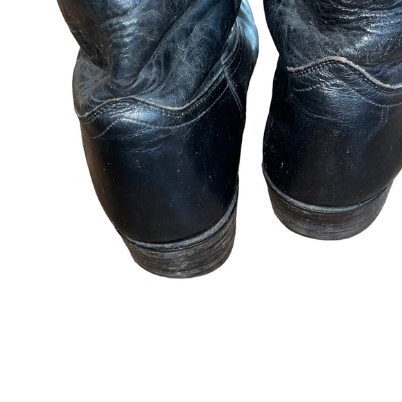 J Chrisholm Men’s Leather Cowboy Boots Black With Stitching Size 12B Made In USA - Picture 6 of 13